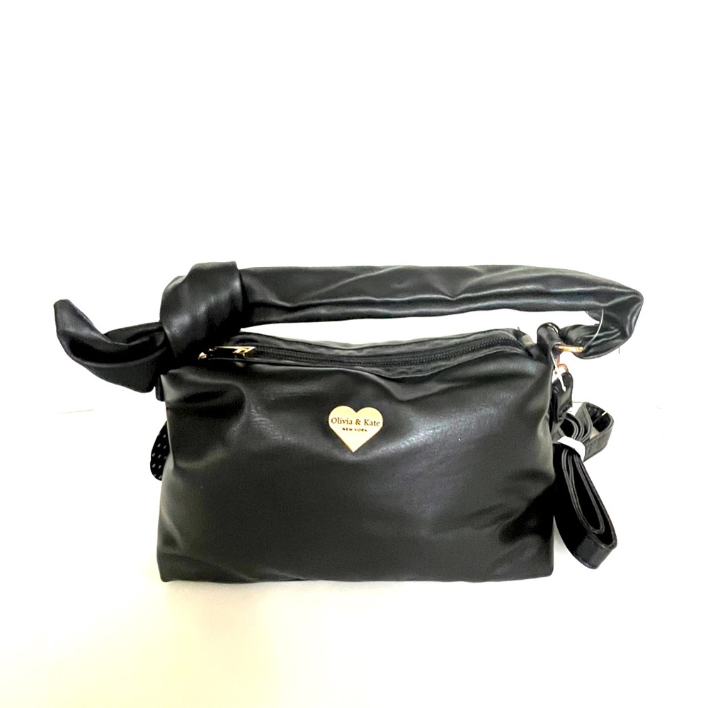 Olivia & Kate Small Black Handbag with soft smooth leather and crossbody strap.